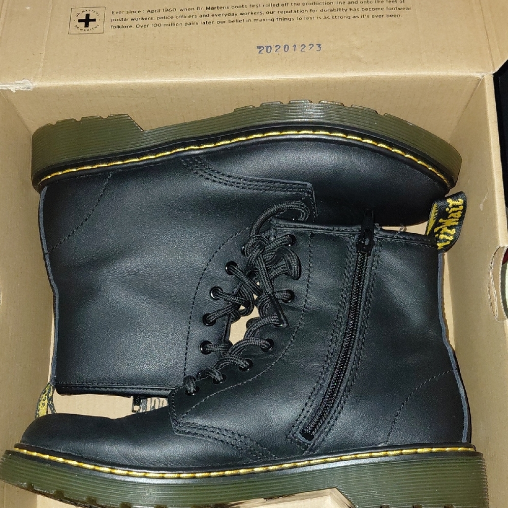 Dr. Martens Kids Black Boots with Yellow Stitching